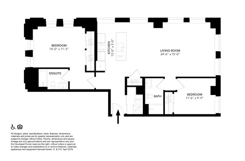 Floor plan for 2 beds, 2 baths, 1061 sqft